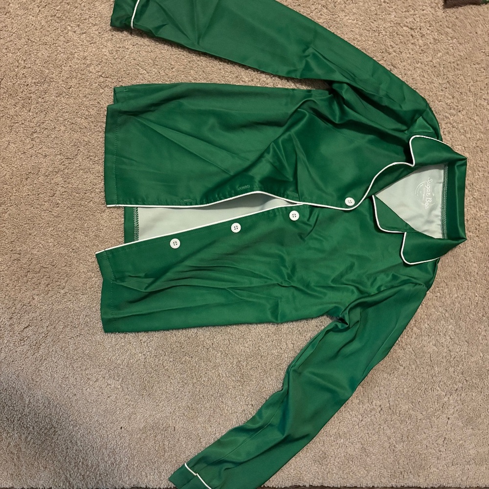 Unisex Green Satin Pajama Top - size 12